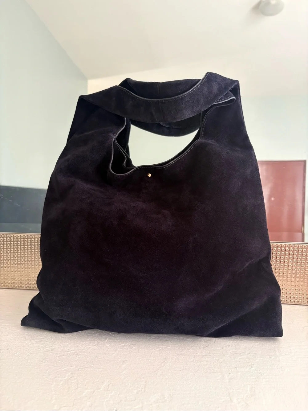 Tory Burch Large Slouchy Suede Shoulder Bag Blue EUC